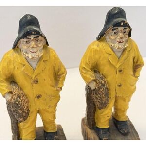 VTG Syroco MCM Fisherman Captain Wood Figurine Coastal Folk Rustic Decor 2 PC